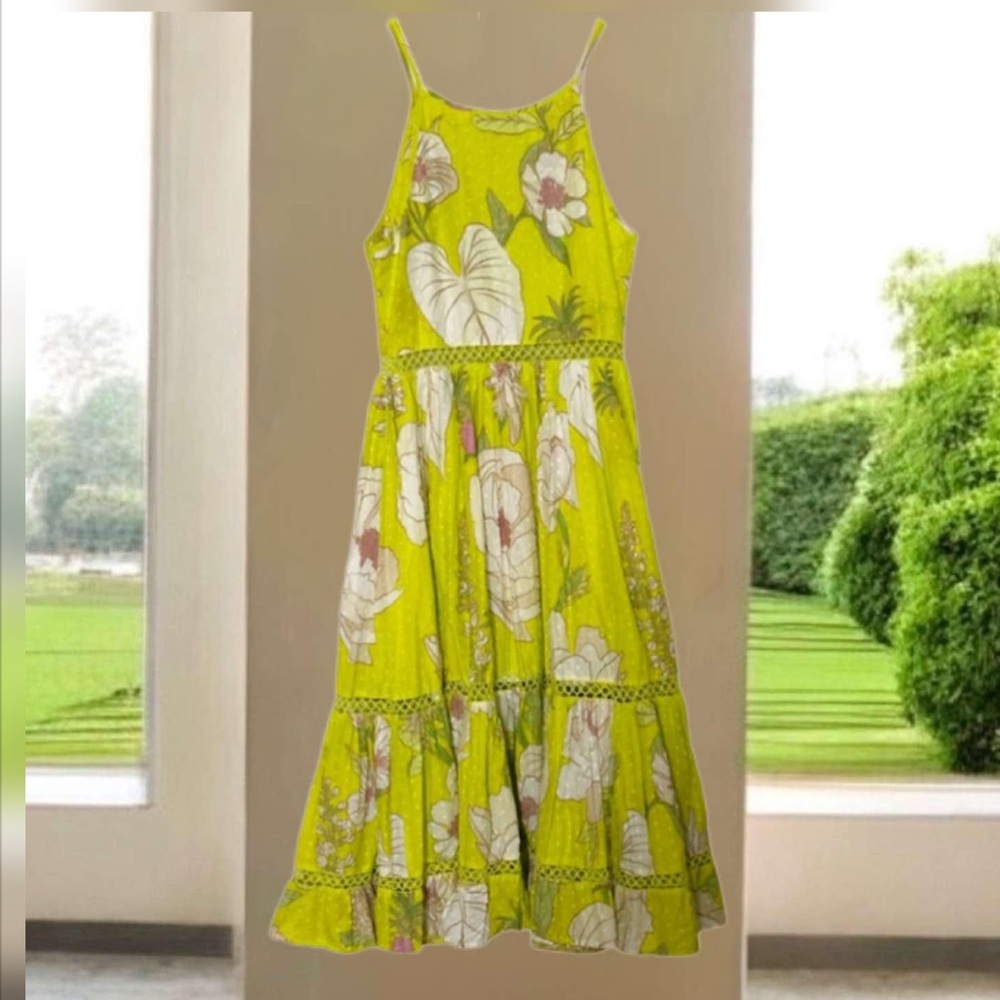 Farm Rio Neon Garden Cotton Midi Flare Vibrant Tropical - Picture 4 of 12